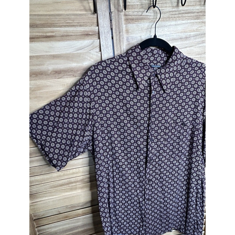 Marc Edwards Luxe Rayon Geometric Medallion Print Button-Front Chocolate Shirt L